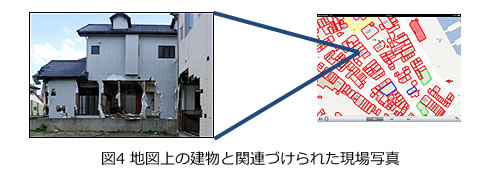 地図上の建物と関連づけられた現場写真